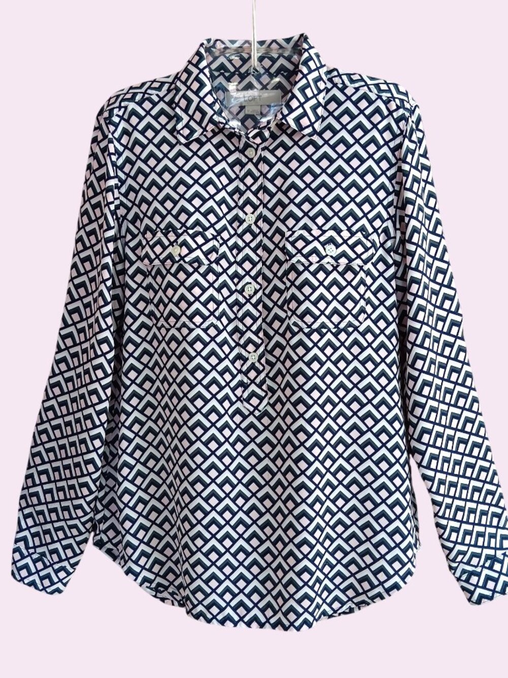 Ann Taylor LOFT Womens Top Blouse Popover Long Roll Tab Sleeves Size XS